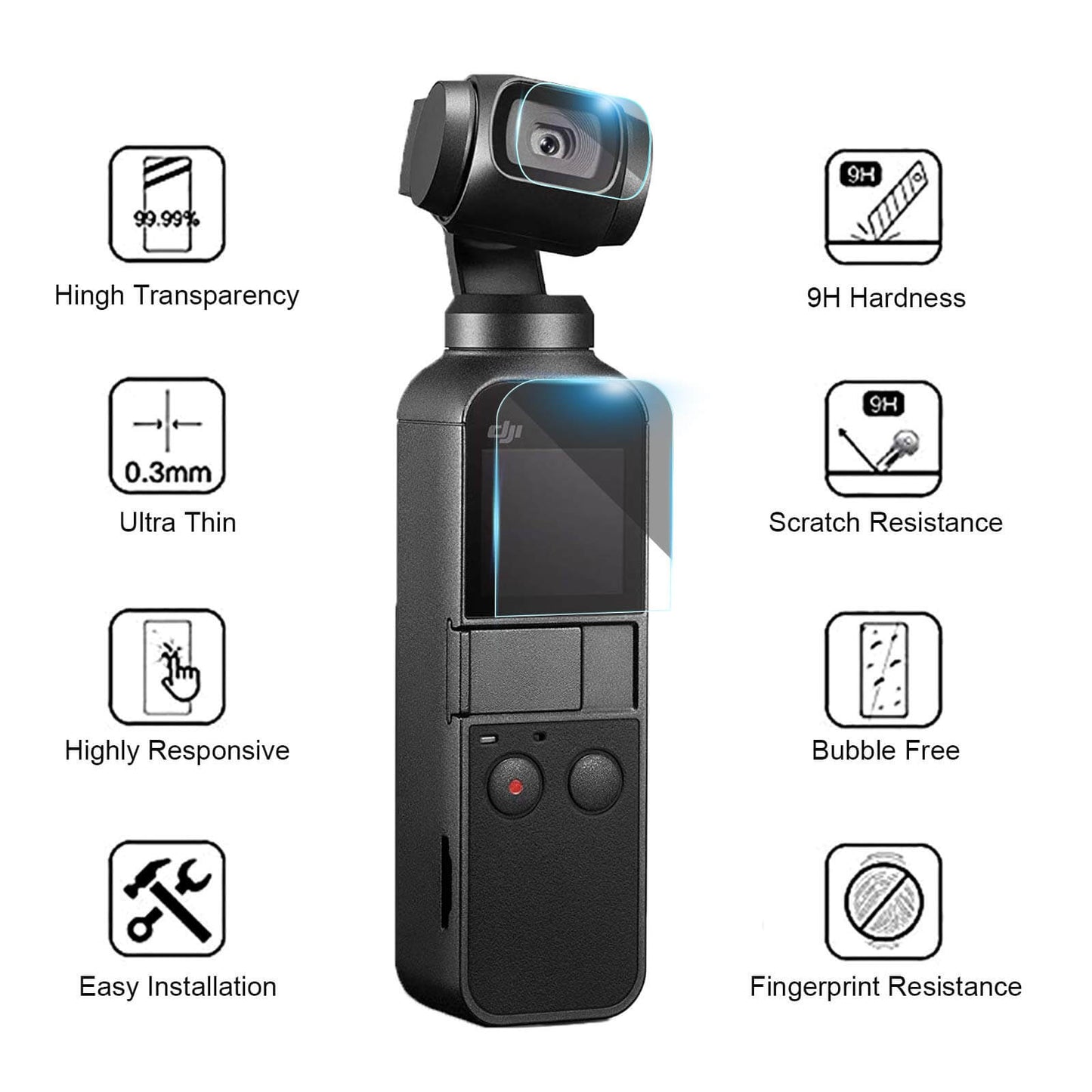 2 Sets Screen and Camera Protective Film Replacement for DJI OSMO Pocket 2/1