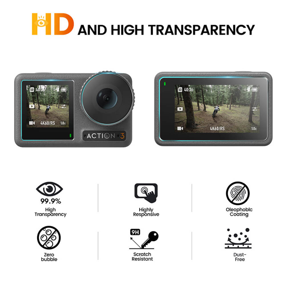 2 Pack Screen and Lens Protective Film Replacement for OSMO Action 3