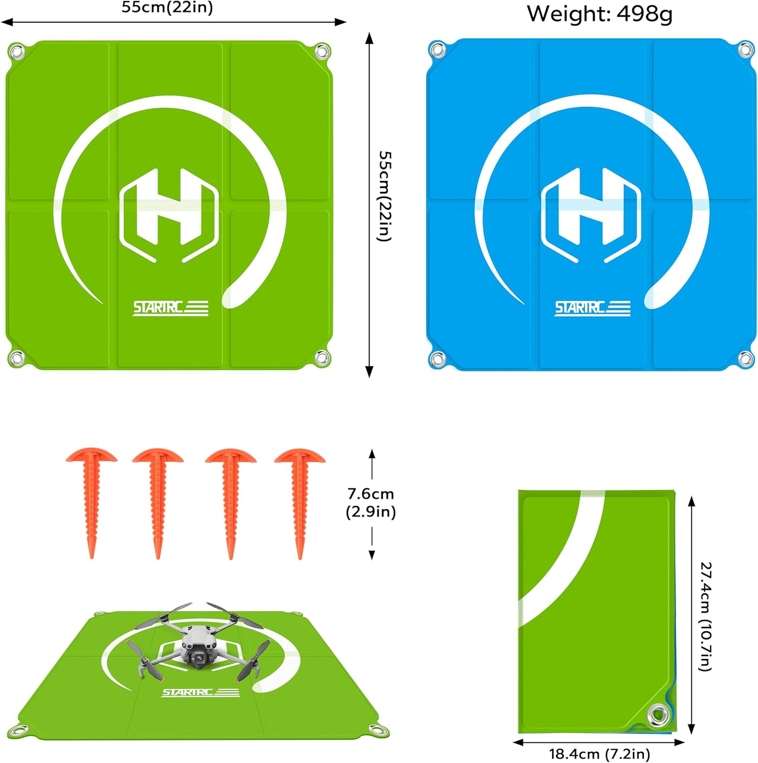 Drone Landing Pad, Universal Waterproof Portable Fast-Foldable Helipad for Mini 5 Pro/4/3/2 SE/4K/DJI Neo/Flip/Mavic 3/RC Quadcopters (Sky blue-green, 22-inch/55cm) - ScrubMarter