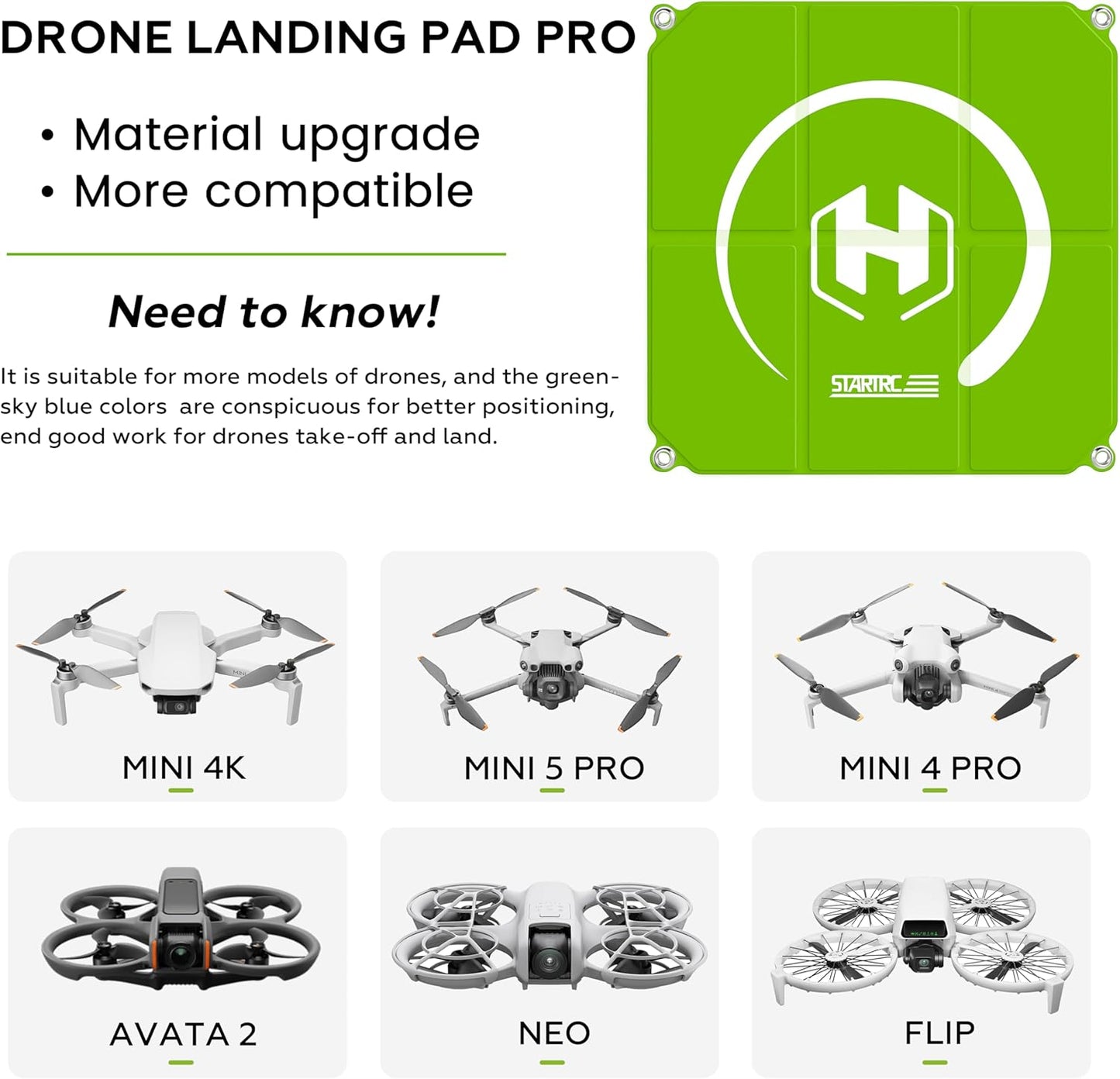 Drone Landing Pad, Universal Waterproof Portable Fast-Foldable Helipad for Mini 5 Pro/4/3/2 SE/4K/DJI Neo/Flip/Mavic 3/RC Quadcopters (Sky blue-green, 22-inch/55cm)
