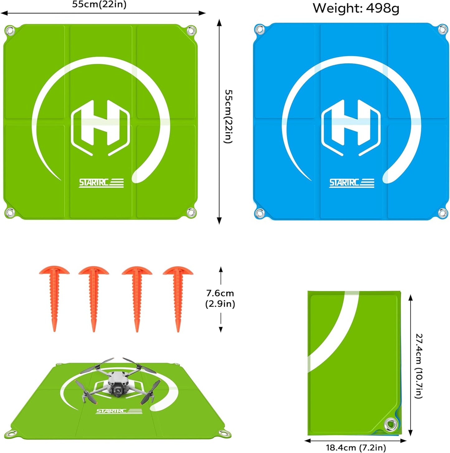 Drone Landing Pad, Universal Waterproof Portable Fast-Foldable Helipad for Mini 5 Pro/4/3/2 SE/4K/DJI Neo/Flip/Mavic 3/RC Quadcopters (Sky blue-green, 22-inch/55cm)