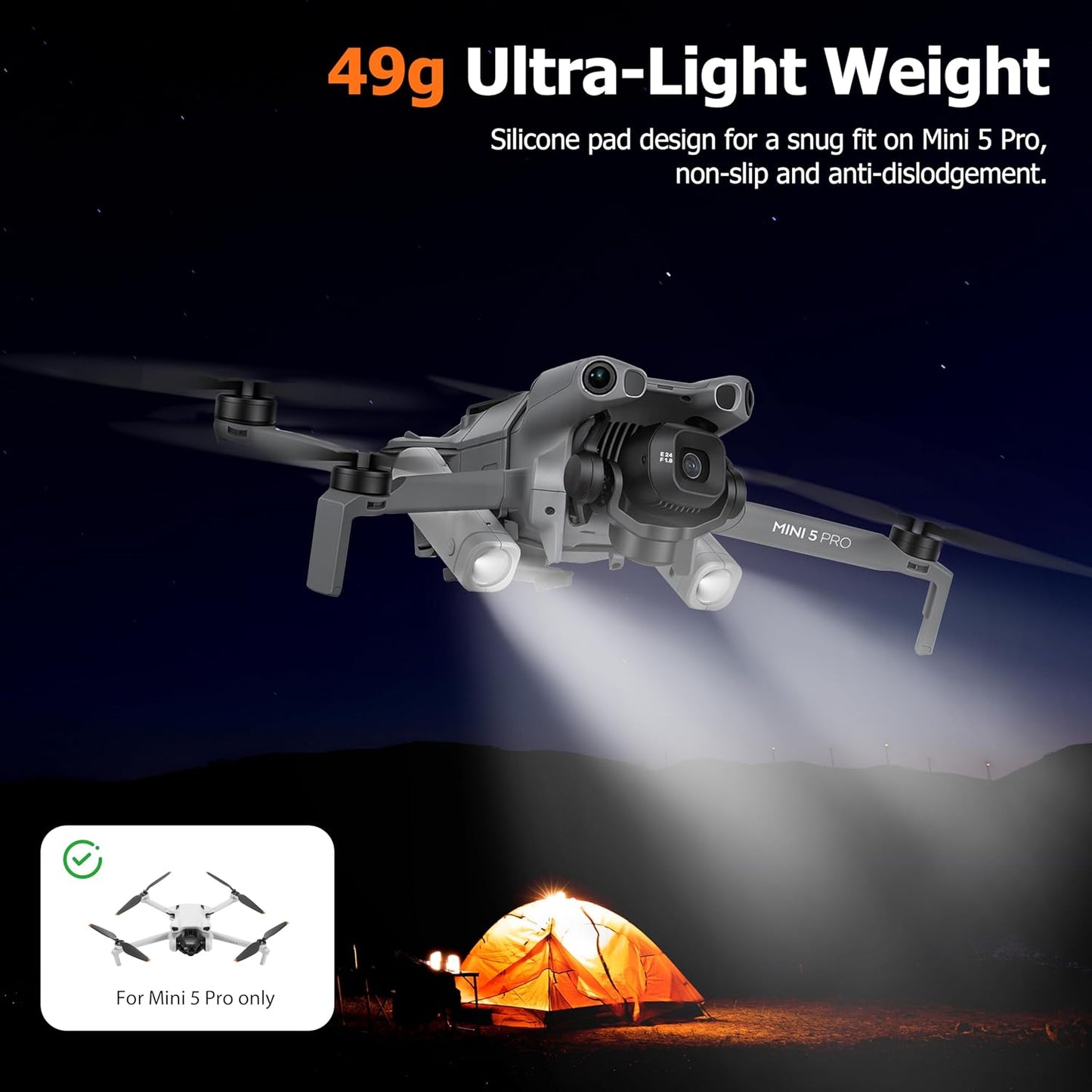 LED Night Flight Assist Light for DJI Mini 5 Pro, Dual Detachable Searchlight with Emergency Flashing Modes, USB Rechargeable Drone Navigation Headlight - ScrubMarter