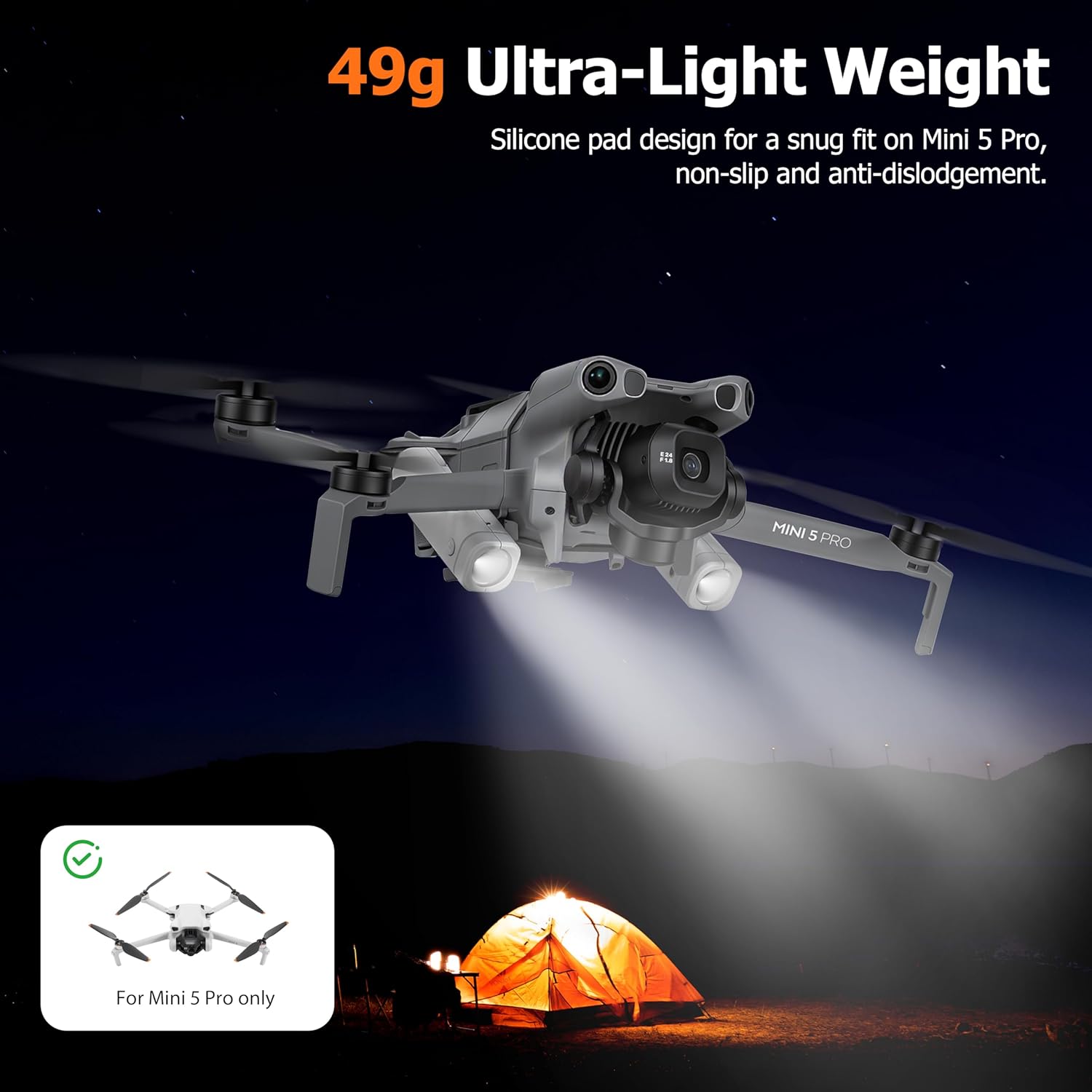 LED Night Flight Assist Light for DJI Mini 5 Pro, Dual Detachable Searchlight with Emergency Flashing Modes, USB Rechargeable Drone Navigation Headlight - ScrubMarter