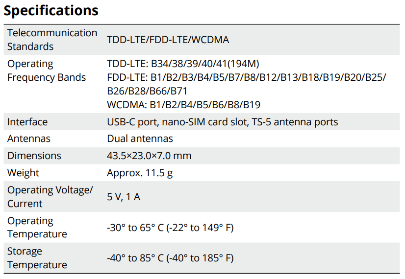 For DJI Cellular Dongle 2 (TD-LTE USB Modem)