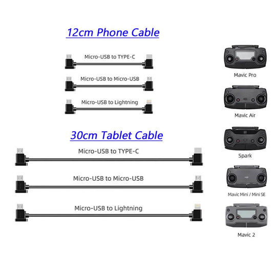 2 pcs 12CM/30CM Phone/Tablet Cable Replacement for the RC of Mavic 2/Mavic Pro/Mavic Air/Mavic Mini/Spark